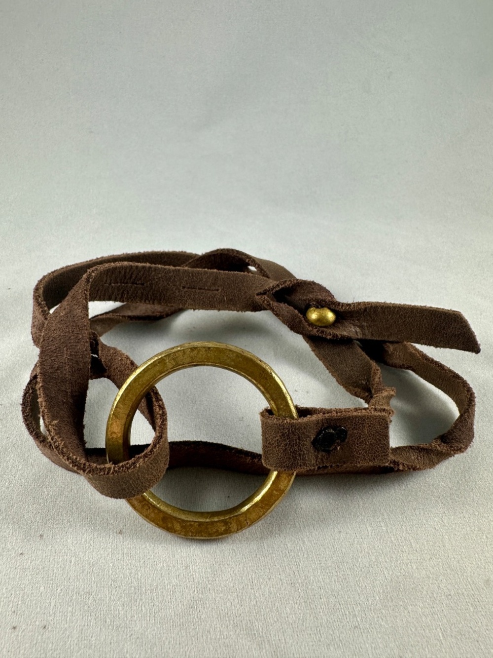 Parker Clay Ethiopian Leather Bullet Brass Wrap Bracelet